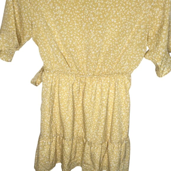 Ditsy Floral Sundress Womens Sz L Yellow Waist Tie Prairie Cottagecore - Picture 6 of 13